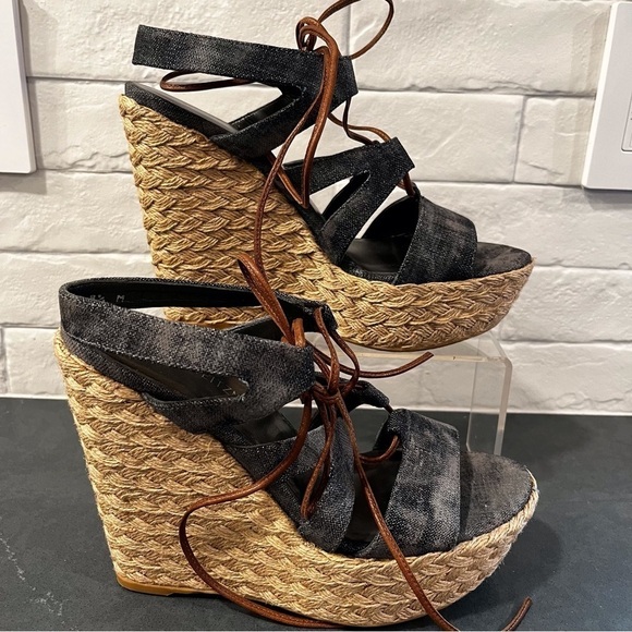 NWT Stuart Weitzman sz 8.5 denim color lace up espadrille sandals - Picture 2 of 15